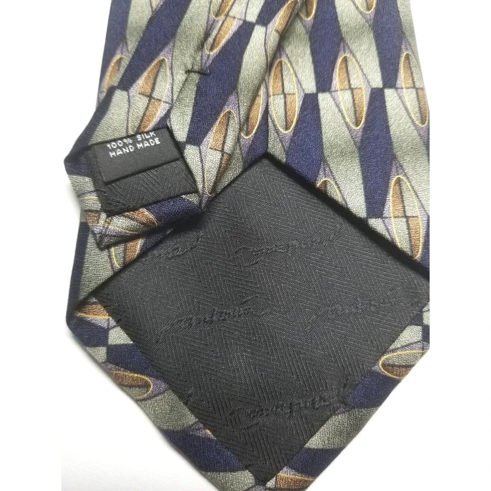 Antonia Collection Handmade Silk Geometric‎ Long Pointed Tie Blue/Green/Gold